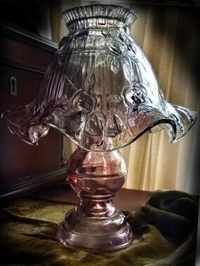 SOLD: Fenton Cabbage Rose Fairy Lamp in Dusty Pink